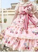 Little Bear Strawberry Print Red-White Striped Bow Belt Sweet Lolita Lace Ruffle Sleeveless Dress