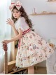 Little Bear Strawberry Print Red-White Striped Bow Belt Sweet Lolita Lace Ruffle Sleeveless Dress