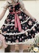 Little Bear Strawberry Print Red-White Striped Bow Belt Sweet Lolita Lace Ruffle Sleeveless Dress