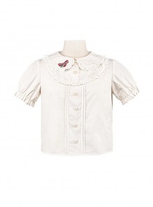 Cute Doll Collar Ruffle Puff Sleeves Sweet Lolita Simple Short Sleeve Shirt