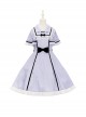 Herringbone Jacquard Polka Dot Chiffon Lace Shawl Sleeve Design Bow Classic Lolita Short Sleeve Dress