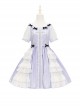 Bow Petal Collar Polka Dot Chiffon Puff Sleeve Pearl Ruffle Crucifix Design Classic Lolita Short Sleeve Dress