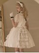 Bow Petal Collar Polka Dot Chiffon Puff Sleeve Pearl Ruffle Crucifix Design Classic Lolita Short Sleeve Dress