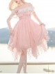 Flower Mist Series OP Chest Lace With Pearl Chain Irregular Hem Off The Shoulder Sweet And Elegant Pink Classic Lolita Short Sleeve Dress