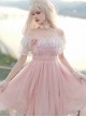 Flower Mist Series OP Chest Lace With Pearl Chain Irregular Hem Off The Shoulder Sweet And Elegant Pink Classic Lolita Short Sleeve Dress