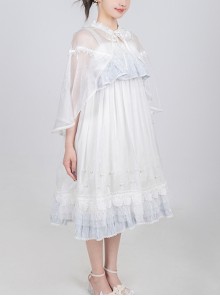 Cub Of The Sea Series JSK Detachable Pearl Shoulder Strap Sewn Pearls Hem Front Classic Lolita White Sling Dress With Shawl