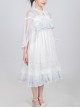 Cub Of The Sea Series JSK Detachable Pearl Shoulder Strap Sewn Pearls Hem Front Classic Lolita White Sling Dress With Shawl