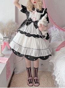 Runaway Sweetheart Series OP Doll Collar Wavy Hem Sweet Lolita Black Cute Short Sleeve Cake Dress