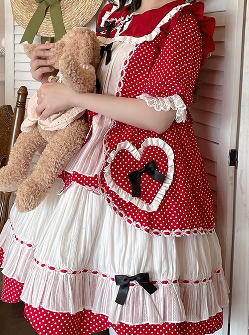 Runaway Sweetheart Series OP Doll Collar Wavy Hem Sweet Lolita Red Cute Short Sleeve Cake Dress