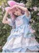 Runaway Sweetheart Series OP Doll Collar Wavy Hem Sweet Lolita Blue Cute Short Sleeve Cake Dress