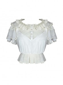 Sand Of Glass Series Lace Ruffle Neckline Classic Lolita White Short Sleeve Shirt Inside