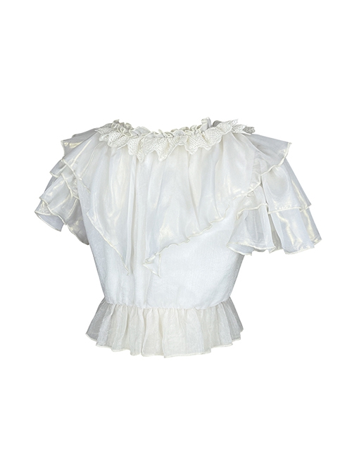 Sand Of Glass Series Lace Ruffle Neckline Classic Lolita White Short Sleeve Shirt Inside
