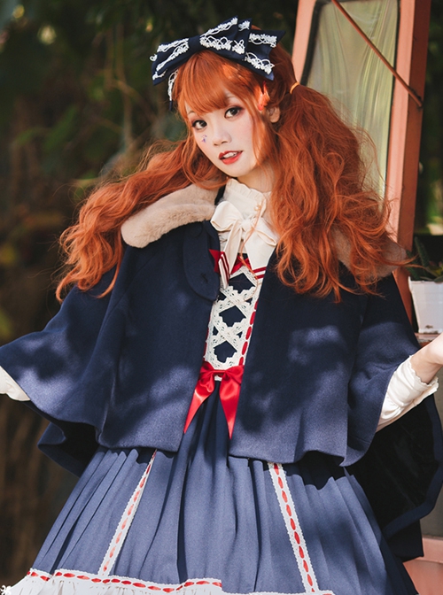 Miss Betty Series Large Fur Collar Autumn And Winter Thickened Classic Lolita Short Cloak