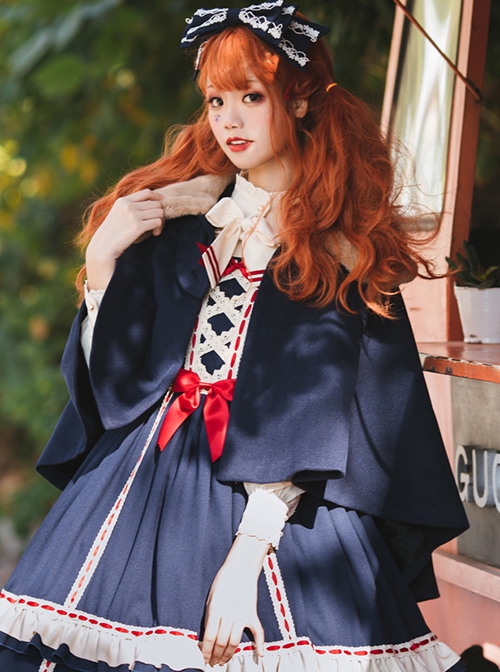 Miss Betty Series Large Fur Collar Autumn And Winter Thickened Classic Lolita Short Cloak