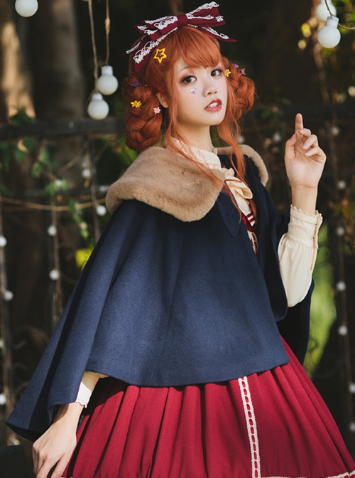 Miss Betty Series Large Fur Collar Autumn And Winter Thickened Classic Lolita Short Cloak