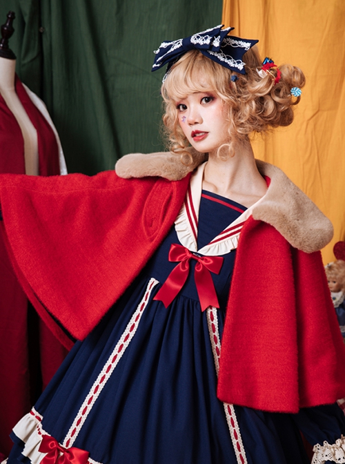 Miss Betty Series Large Fur Collar Autumn And Winter Thickened Classic Lolita Short Cloak