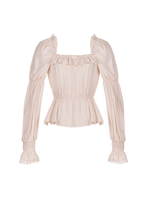 Mountain Gardenia Series Ruffles Retro Square Neck Classic Lolita Puff Long Sleeve All-Match Inner Shirt