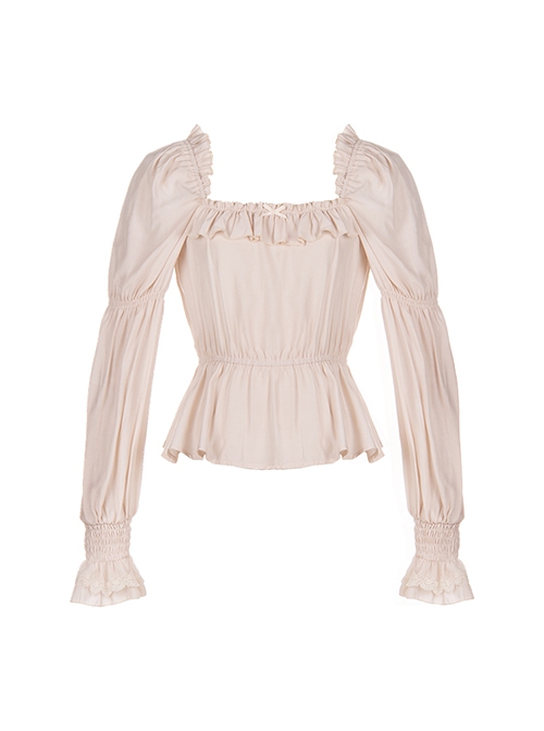 Mountain Gardenia Series Ruffles Retro Square Neck Classic Lolita Puff Long Sleeve All-Match Inner Shirt