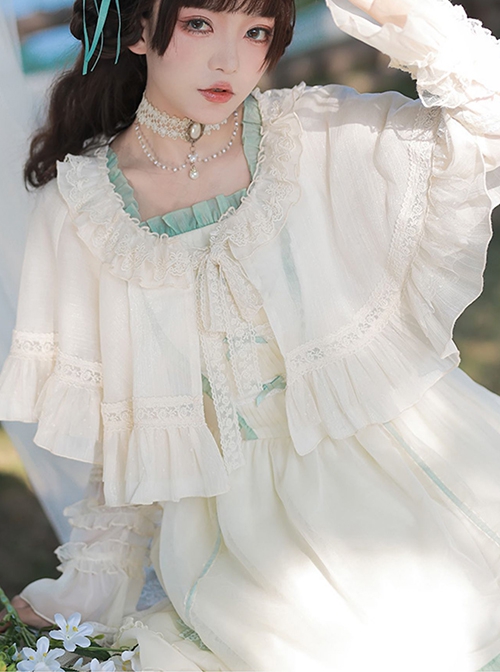 Ballad Summer Series Neckline Embroidered Lace Double Layer Hem Classic Lolita Apricot Vintage Cloak