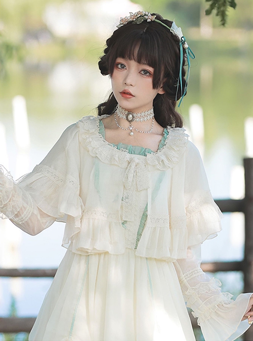 Ballad Summer Series Neckline Embroidered Lace Double Layer Hem Classic Lolita Apricot Vintage Cloak