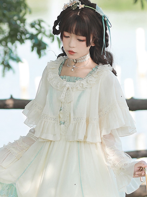 Ballad Summer Series Neckline Embroidered Lace Double Layer Hem Classic Lolita Apricot Vintage Cloak