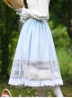 Mesh Oil Painting Printing SK Classic Lolita Pleated Large Lace Hem Skirt