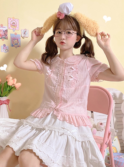 Fluttershy Series Double Doll Collar Sweet Lolita Puff Short Sleeve Versatile Shirt