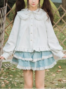 Phalaenopsis Series Ruffled Doll Collar Classic Lolita Long Sleeve Fleece White Shirt