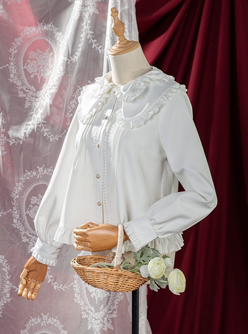 Phalaenopsis Series Ruffled Doll Collar Classic Lolita Long Sleeve Fleece White Shirt