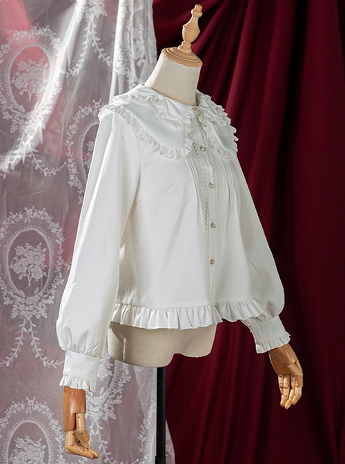 Phalaenopsis Series Ruffled Doll Collar Classic Lolita Long Sleeve Fleece White Shirt