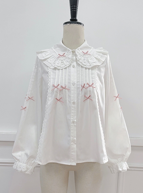 Dorothy Series Lace Doll Collar Pink Bow Decoration Classic Lolita Long Sleeve White Shirt