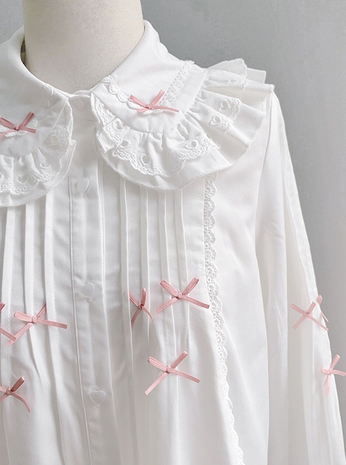 Dorothy Series Lace Doll Collar Pink Bow Decoration Classic Lolita Long Sleeve White Shirt