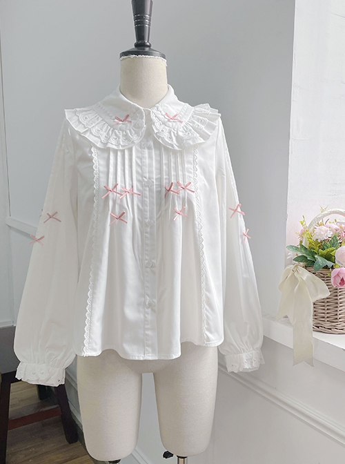 Dorothy Series Lace Doll Collar Pink Bow Decoration Classic Lolita Long Sleeve White Shirt