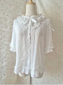 White Ruffle Doll Collar Classic Lolita Half Sleeve Princess Chiffon Loose Shirt