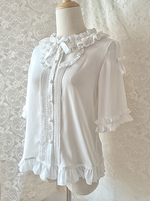 White Ruffle Doll Collar Classic Lolita Half Sleeve Princess Chiffon Loose Shirt