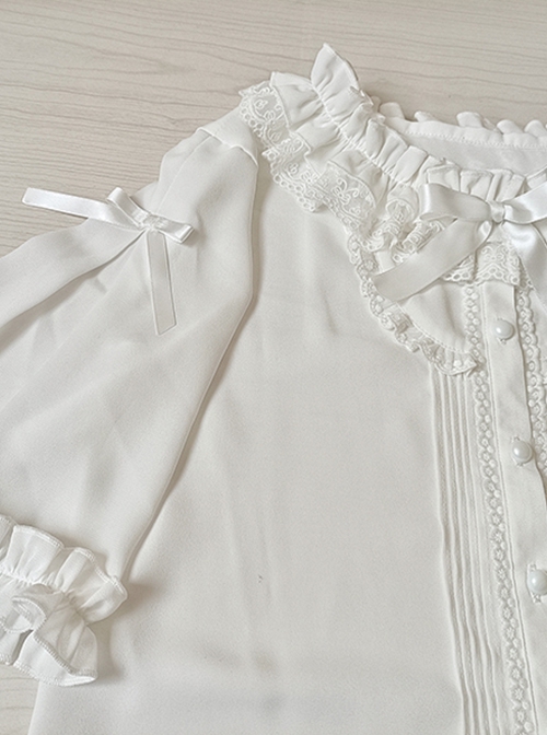 White Ruffle Doll Collar Classic Lolita Half Sleeve Princess Chiffon Loose Shirt