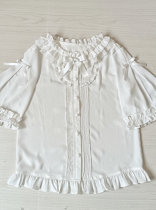 White Ruffle Doll Collar Classic Lolita Half Sleeve Princess Chiffon Loose Shirt