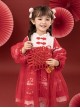 Red Chinese Style Cherry Blossom Magpie Print Lantern Sleeve Stitching Fake Two-Piece Classic Lolita Long-Sleeved Dress