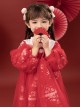 Red Chinese Style Cherry Blossom Magpie Print Lantern Sleeve Stitching Fake Two-Piece Classic Lolita Long-Sleeved Dress