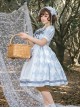 Square Neck Striped Bow Puff Sleeves Check Print Heart Embellished Bib Classic Lolita Short Sleeve Dress