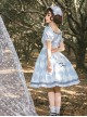 Square Neck Striped Bow Puff Sleeves Check Print Heart Embellished Bib Classic Lolita Short Sleeve Dress