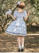 Square Neck Striped Bow Puff Sleeves Check Print Heart Embellished Bib Classic Lolita Short Sleeve Dress