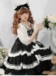 Sweet And Spicy Heart-Shaped Cat Claw Decoration Bow Black And White Pleated Sweet Lolita Suspenders Sleeveless Dress