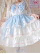 White Peach Mousse Series Blue-White Love Decoration Love Print Bow Three-Stage Sweet Lolita Suspender Sleeveless Dress