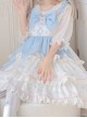 White Peach Mousse Series Blue-White Love Decoration Love Print Bow Three-Stage Sweet Lolita Suspender Sleeveless Dress