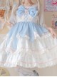 White Peach Mousse Series Blue-White Love Decoration Love Print Bow Three-Stage Sweet Lolita Suspender Sleeveless Dress