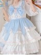 White Peach Mousse Series Blue-White Love Decoration Love Print Bow Three-Stage Sweet Lolita Suspender Sleeveless Dress