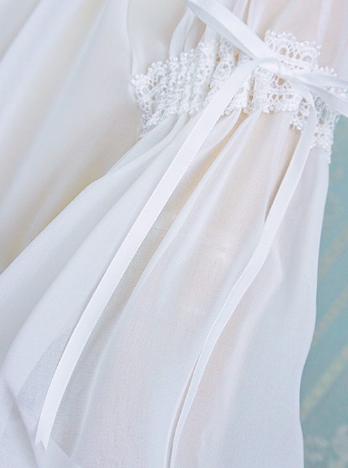 White Ruffled Lace Decoration Semi-Transparent Lantern Sleeve Fungus Edge Sweet Lolita Chiffon Half Sleeve Shirt