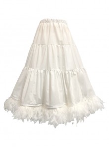 White Everyday Detachable Feathers Boneless Classic Lolita Mid-Length Petticoat