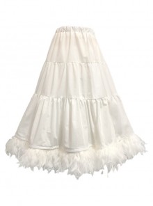 White Daily Detachable Feathers Boneless Classic Lolita Mid-Length Petticoat